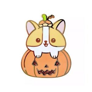 50% OFF! Corgi pumpkin pin enamel dog Halloween orange
